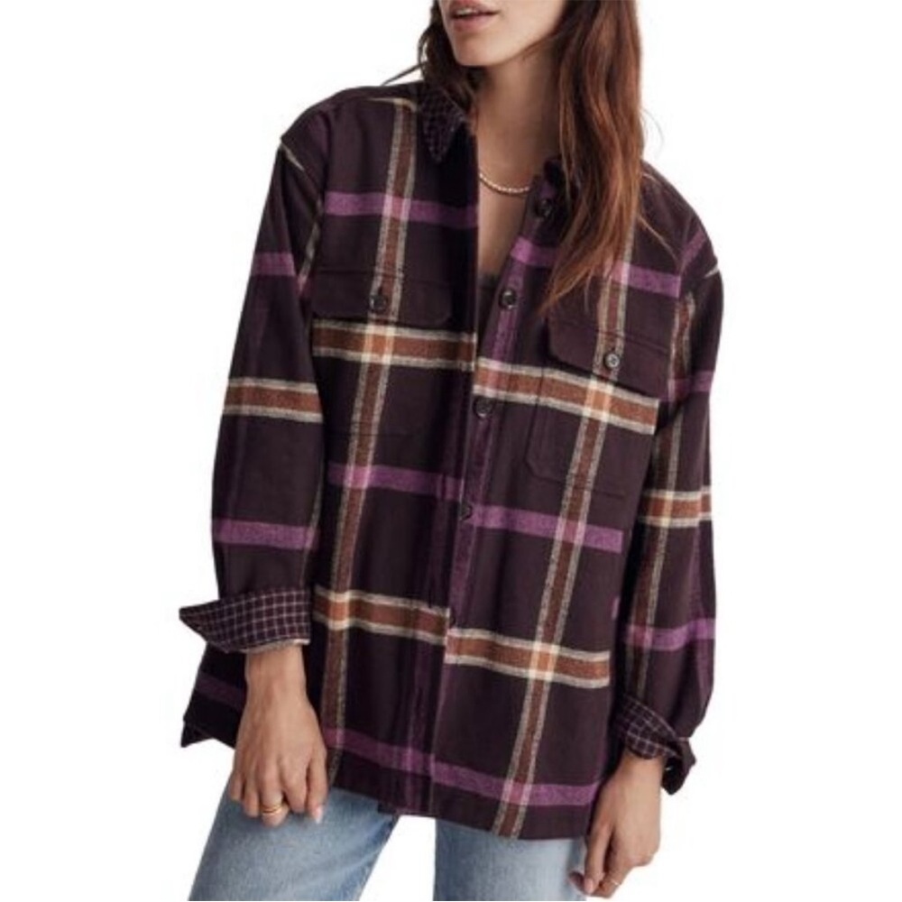 Madewell Tilda Plaid Button Down Heavyweight Cotton Flannel Shirt Jacket Shacket